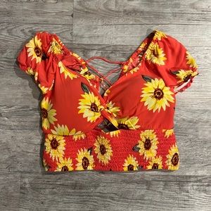 Coral and yellow sunflower shirt, worn once.